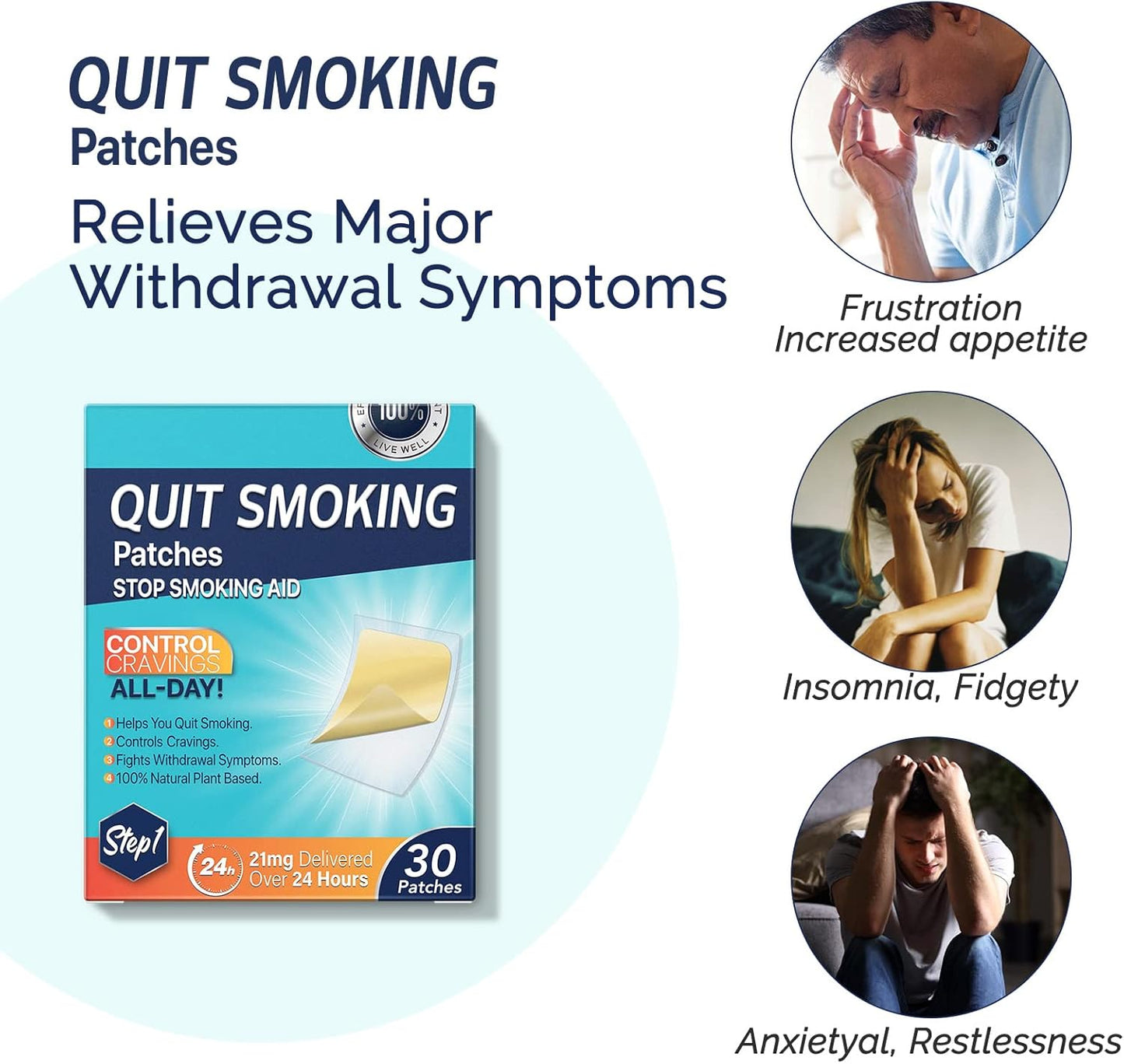 Delivered Over 24 Hours Transdermal System, 30 Count Quit Smoking Stickers That Work with 2 Weeks, Anti-Stickers