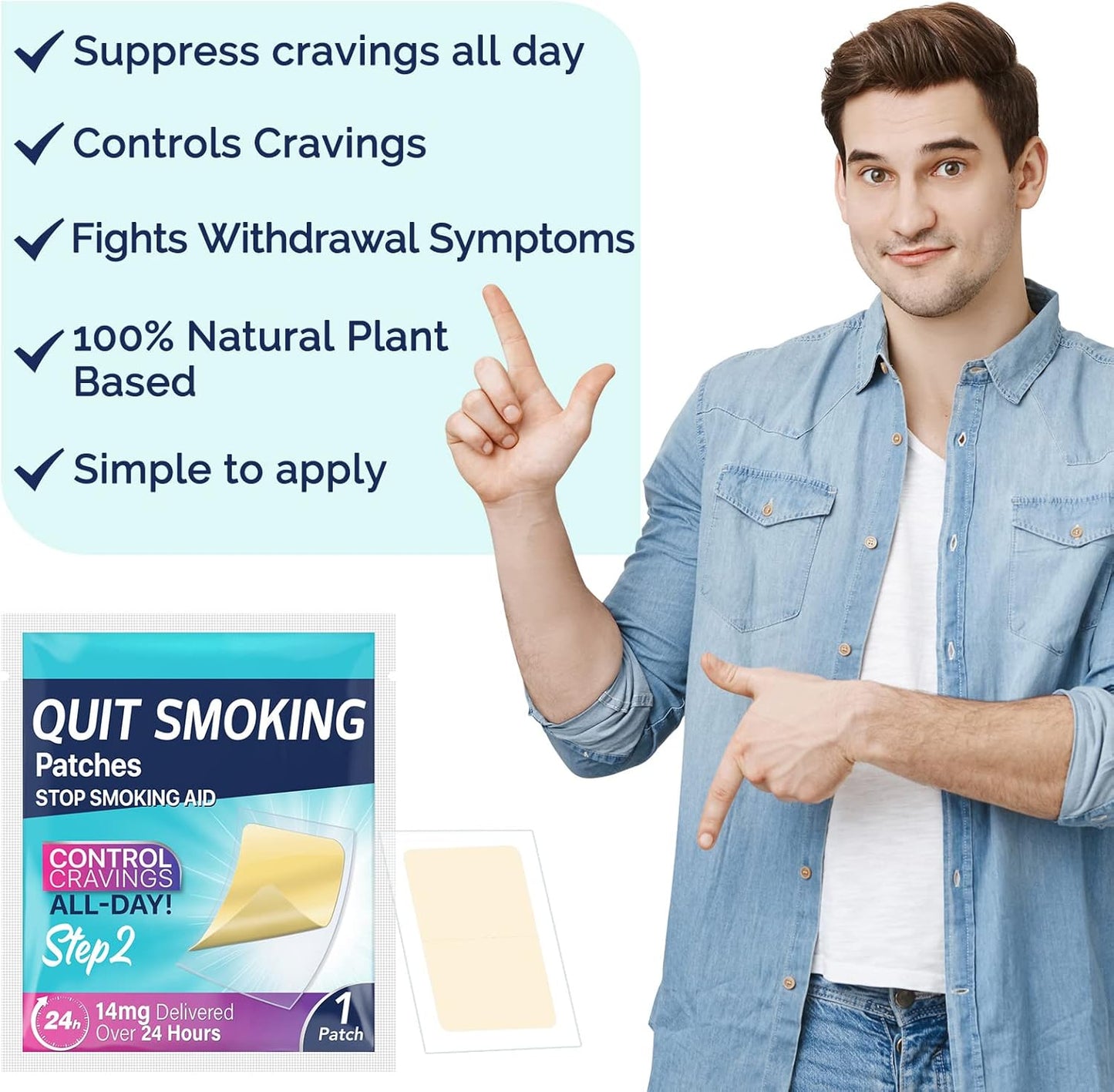 Delivered Over 24 Hours Transdermal System, 30 Count Quit Smoking Stickers That Work with 2 Weeks, Anti-Stickers