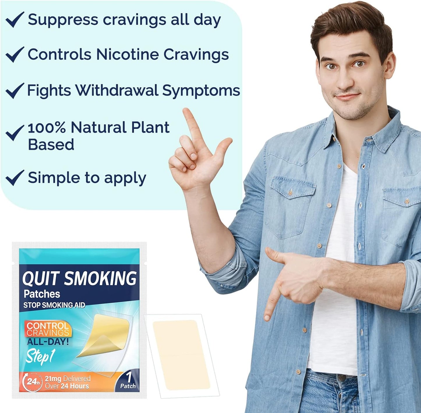 Delivered Over 24 Hours Transdermal System, 30 Count Quit Smoking Stickers That Work with 2 Weeks, Anti-Stickers