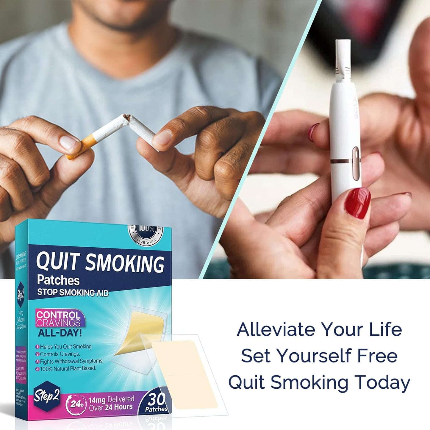 Delivered Over 24 Hours Transdermal System, 30 Count Quit Smoking Stickers That Work with 2 Weeks, Anti-Stickers