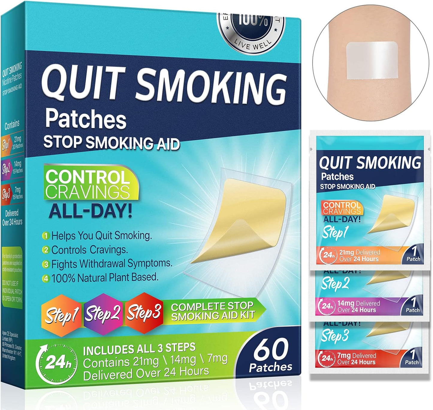 Delivered Over 24 Hours Transdermal System, 30 Count Quit Smoking Stickers That Work with 2 Weeks, Anti-Stickers