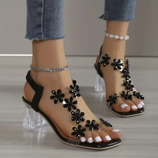 🔥Last Day 49% OFF - Women's Flower Rhinestone Block Heel Sandals